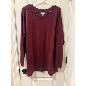 Casual Old Navy Sweater Women XL Burgandy Tunic Crew Neck Side Slit Knit Top